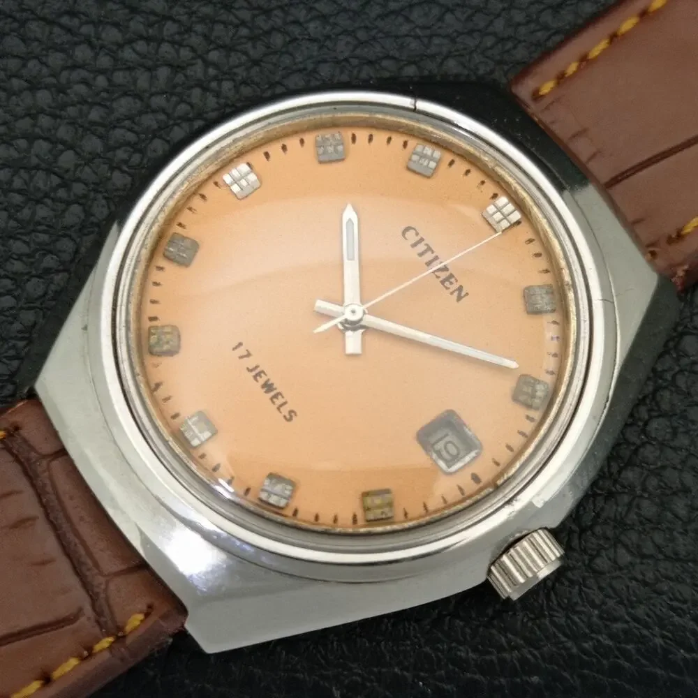 Vintage 1971 Citizen Manual Mens Silver Watch W/daydate & Orange accents